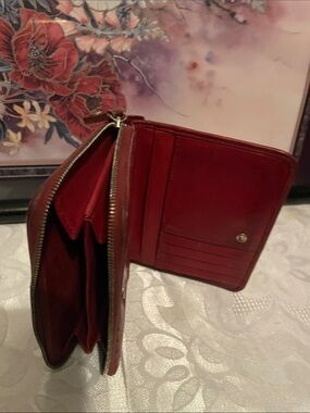 Coach Red Leather Tri-Fold Card & Key Holder